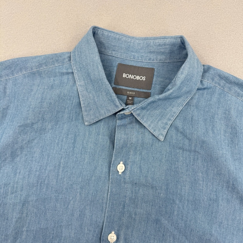 Bonobos‎ Slim Fit Short Sleeve Button Down Mens M Blue Denim Inspired Casual